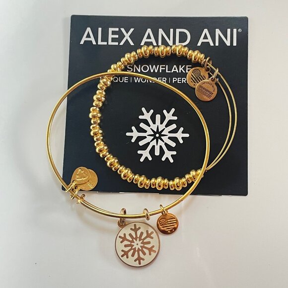 Alex and Ani Jewelry - Alex and Ani Holiday Winter Set of 2 Snowflake Charm Gold Bracelet